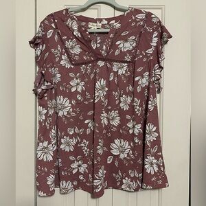 Indigo Rose Floral Women's Top Sz 2X